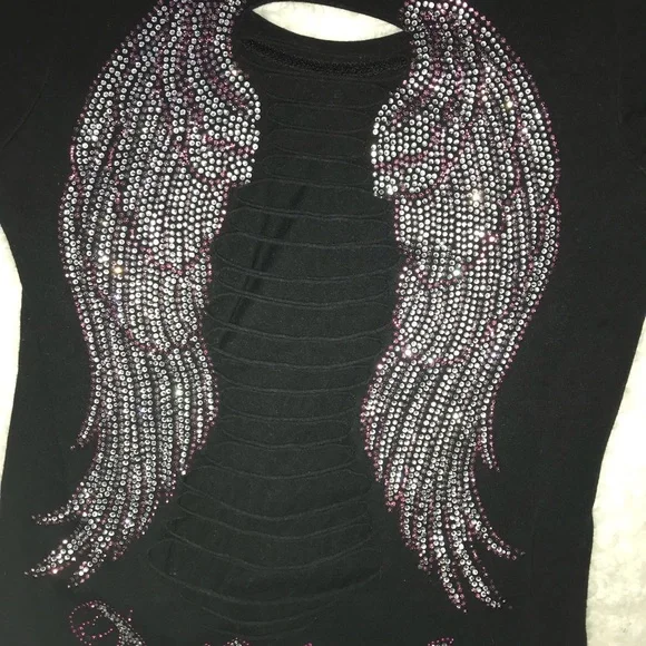 Team Juniors size Large Cut-out Angel wings Black with Rhinestone Bling - Picture 5 of 6